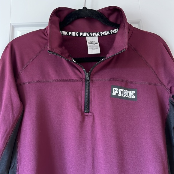PINK Victoria's Secret Tops - PINK by Victoria’s Secret - Size Large - Burgundy & Black Quarter-zip Sweatshirt